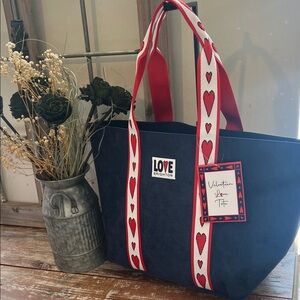Brighton Love Tote - Navy and Red Hearts